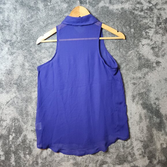DECREE Sleeveless Top Womens Blue Career Formal Blouse Semi Sheer Size S NEW - Picture 6 of 8
